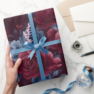 Papel De Regalo Elegante Rosa Borgoña Patrón Floral Marino