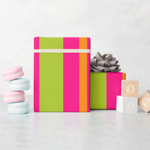 Papel De Regalo Elegante rosa caliente, verde limón, franjas Naran
