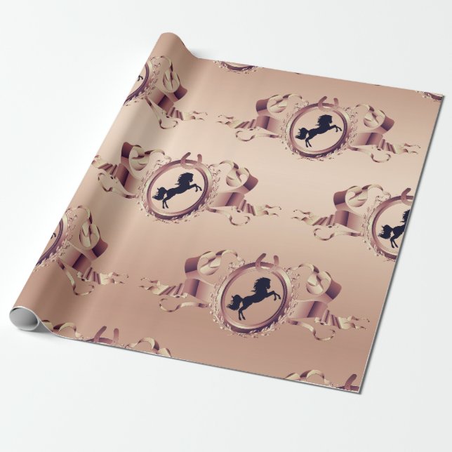 Papel De Regalo Elegante Rosa de Moda Escudo de Cinta Ecuestre Gol (Desenrollado)