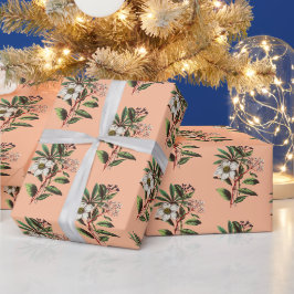 Papel De Regalo Elegante Rosa de Navidad Vintage Naranja