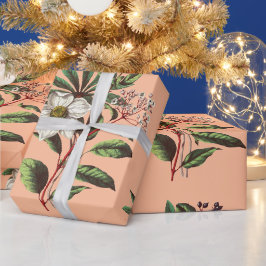 Papel De Regalo Elegante Rosa de Navidad Vintage Naranja
