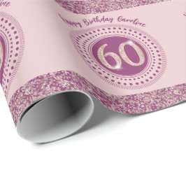 Papel De Regalo Elegante Rosa de oro de 60 años Purpurina y rayas