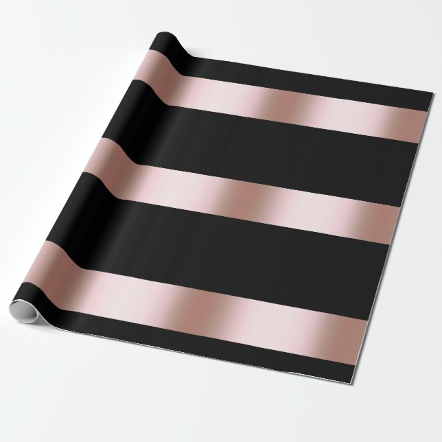 Papel De Regalo Elegante rosa de pollo moderno oro y franja negra (Desenrollado)