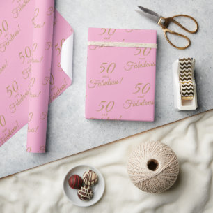 Papel De Regalo Elegante Rosa Dorado 50 Cumpleaños Fabuloso