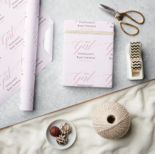 Papel De Regalo Elegante Rosa Es Una Niña Baby Shower