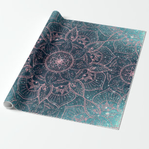 Papel De Regalo Elegante Rosa Gold Mandala Blue Nebula Stars