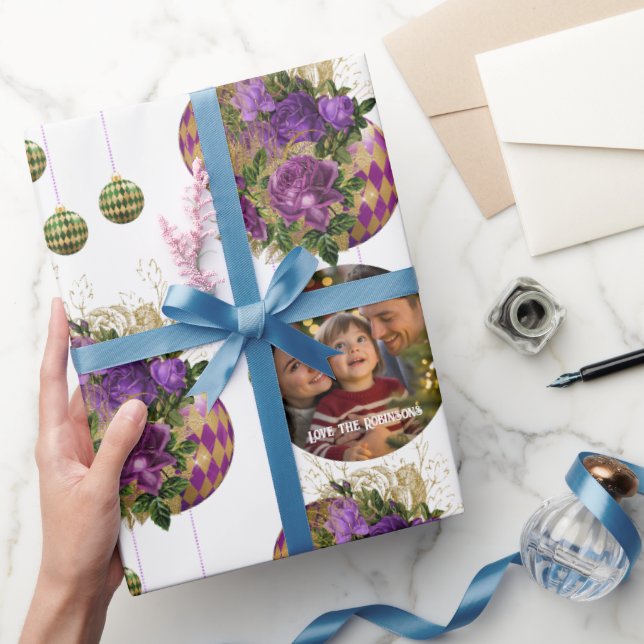 Papel De Regalo Elegante Rosa morado y Navidades en balbuceo. Foto (Regalar)