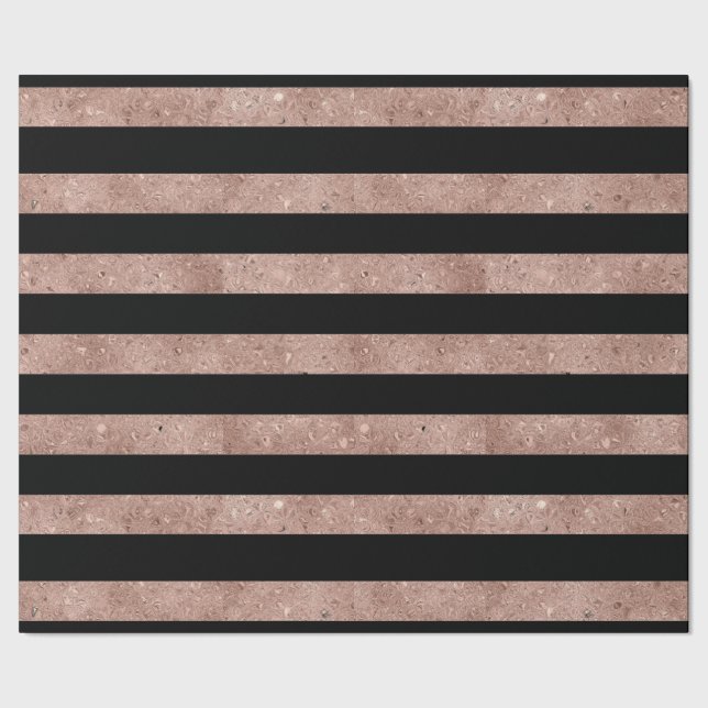 Papel De Regalo Elegante Rosa negro Purpurina de oro a rayas (Costura)