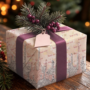 Papel De Regalo Elegante Rosa Oro Plateado Goteo Glitter Boda