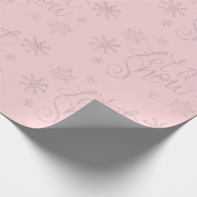 Papel De Regalo Elegante Rosa Purpurina de oro deja que nieve y co (Esquina)