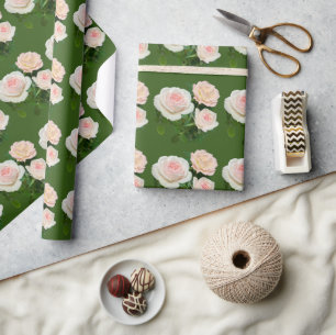 Papel De Regalo Elegante rosa rosa blanco de pasto verde