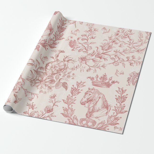 Papel De Regalo Elegante rosa rosa rosado rosado toile ecuestriano (Desenrollado)