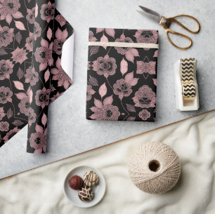 Papel De Regalo Elegante rosa sobre encaje negro de estilo vintage