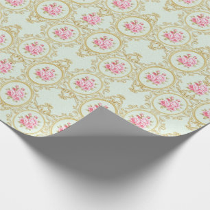 Papel De Regalo Elegante Rosa y Marco Barroco Dorado