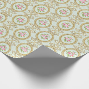 Papel De Regalo Elegante Rosa y Marco Barroco Dorado