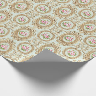 Papel De Regalo Elegante Rosa y Marco Barroco Dorado