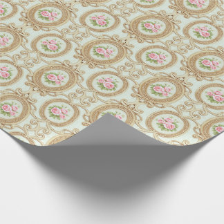 Papel De Regalo Elegante Rosa y Marco Barroco Dorado