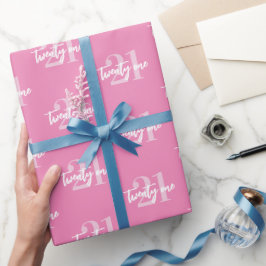 Papel De Regalo Elegante rosado moderno cumpleaños 21