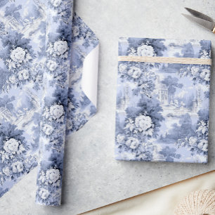 Papel De Regalo Elegante Rosas franceses azul turbio toile floral