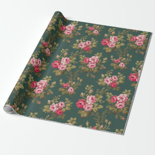 Papel De Regalo Elegante Roses Rosa-Verde