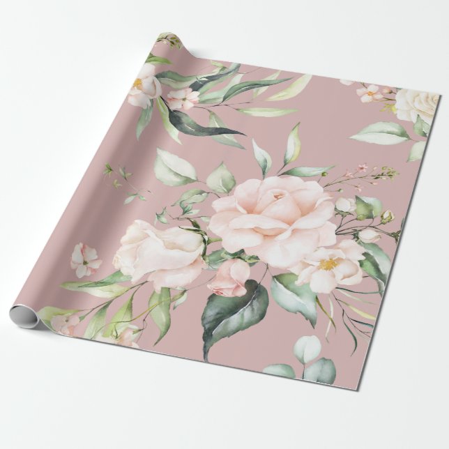 Papel De Regalo Elegante Rubor Pink Eucalyptus Greenery Mauve (Desenrollado)