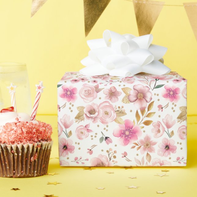 Papel De Regalo Elegante Rubor Pink & Gold Floral Baby Shower (Fiesta de cumpleaños )