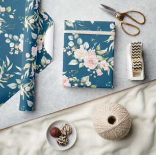 Papel De Regalo Elegante Rubor rosa Eucalyptus Azul