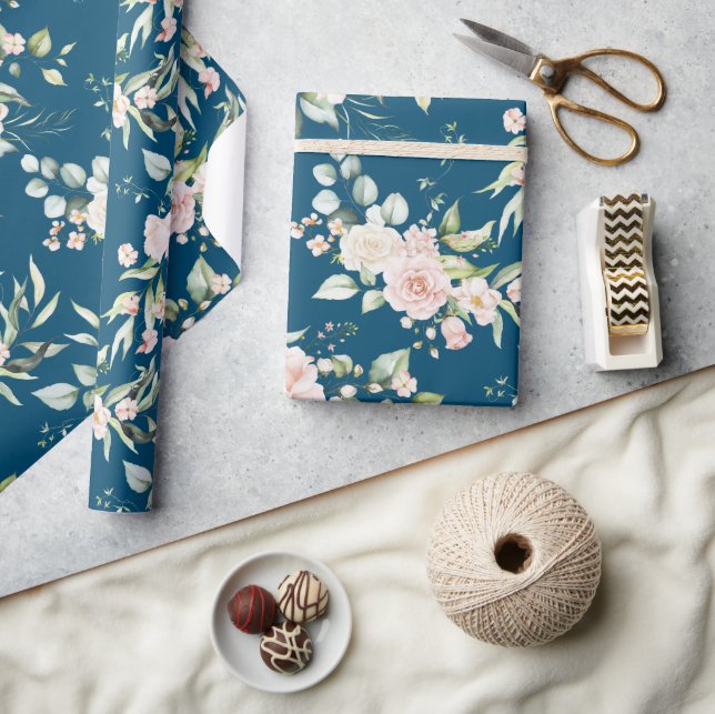 Papel De Regalo Elegante Rubor rosa Eucalyptus Azul (Artesanía)