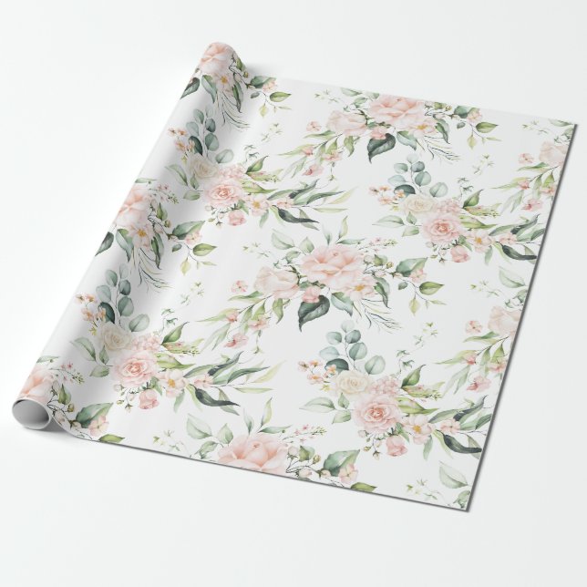 Papel De Regalo Elegante Rubor rosa Eucalyptus Envuelto (Desenrollado)