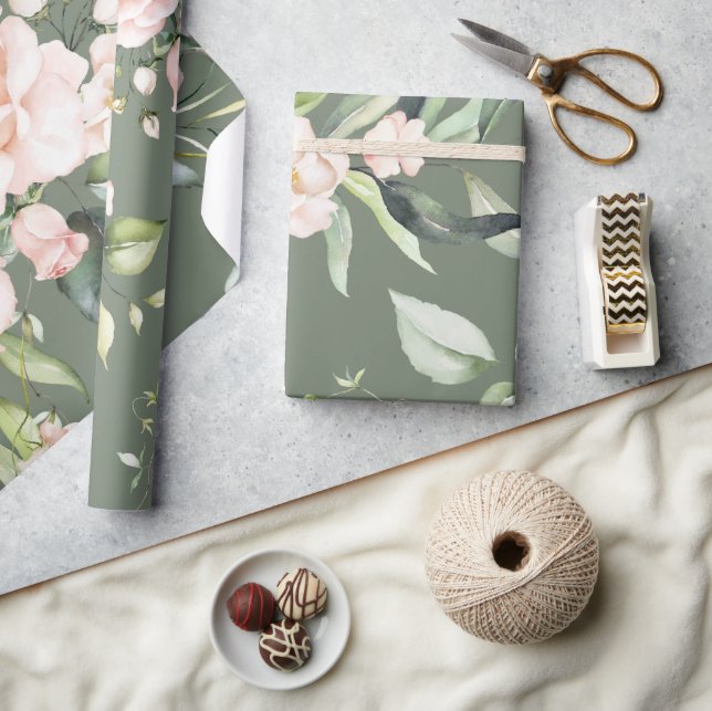 Papel De Regalo Elegante Rubor rosa Eucalyptus Verde Moderno (Artesanía)