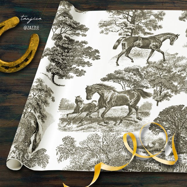 Papel De Regalo Elegante Rústico Caballos Beis Toile Seamless (Subido por el creador)