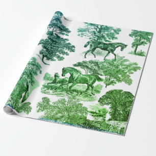 Papel De Regalo Elegante Rústico Hornos Azul Toile Verde