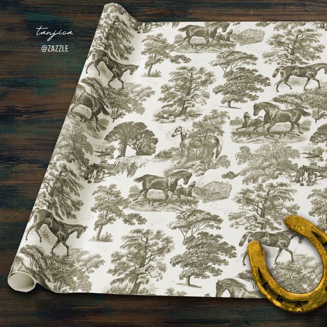 Papel De Regalo Elegante Rústico Horses Beige Toile (Subido por el creador)