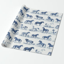 Elegante Rústico Vintage Blue Horse Rama Toile