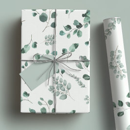 Papel De Regalo Elegante Sage & Forest Green Eucalyptus Watercolor