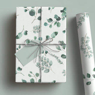 Papel De Regalo Elegante Salvia y Eucalipto Verde Bosque Acuarela