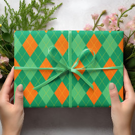 Papel De Regalo Elegante San Patricio Día Verde y Naranja Argyle