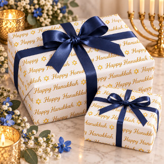 Papel De Regalo Elegante Script Dorado Feliz Janucá Estrella de Da
