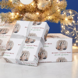 Papel De Regalo Elegante Script Merry Christmas Family Name Photo