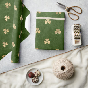 Papel De Regalo Elegante Shamrock Verde y Dorado Día de San Patric