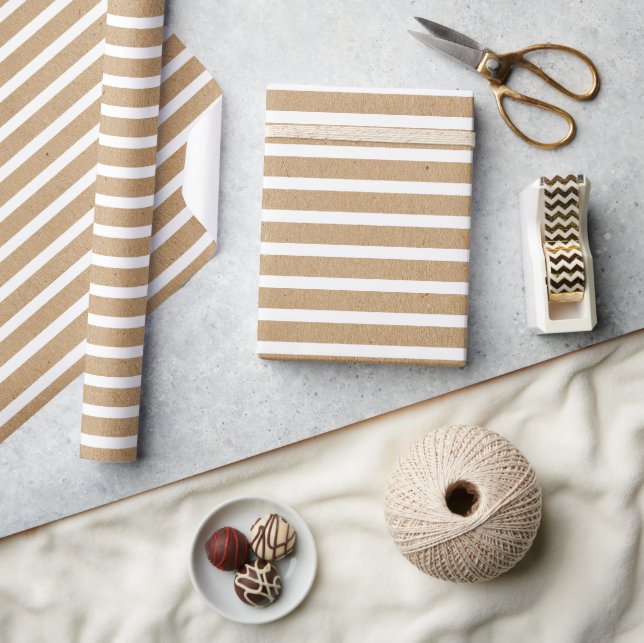 Papel De Regalo Elegante Simple Blanco Sobre Kraft Marrón Rústico  (Artesanía)