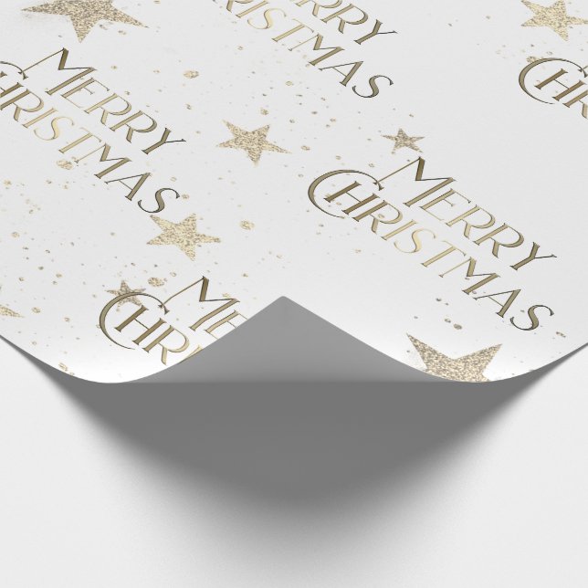 Papel De Regalo Elegante Sparkle Gold Stars Feliz Navidad (Esquina)