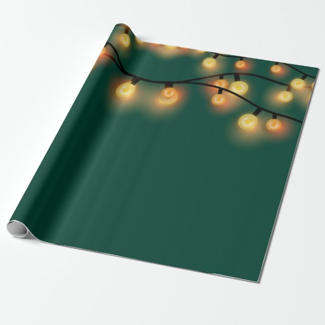 Papel De Regalo Elegante String ilumina vacaciones verdes (Desenrollado)