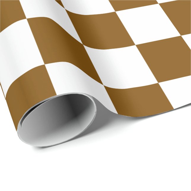 Papel De Regalo Elegante tablero de cheques blanco y marrón (Esquina del rollo)