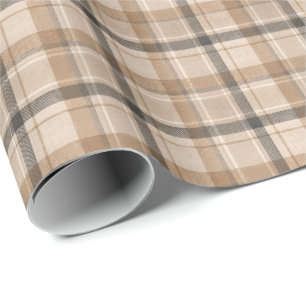 Papel De Regalo Elegante Tartán de Cuadros Neutros Navidad