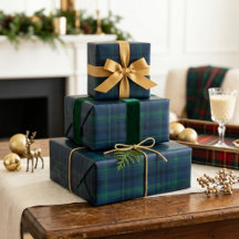 Elegante Tartán de Navidad Clásico en Verde y Azul