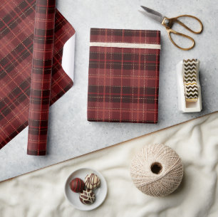 Papel De Regalo Elegante Tartán Navideño Rojo y Negro