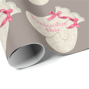 Papel De Regalo Elegante taupe rosa de crema de encaje de cinta de