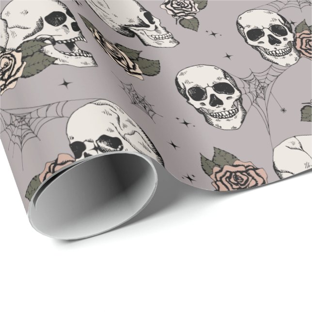Papel De Regalo Elegante Taupe Skulls góticos Skeleton de Hallowee (Esquina del rollo)