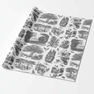 Papel De Regalo Elegante tela de campo blanco negro blanco francés